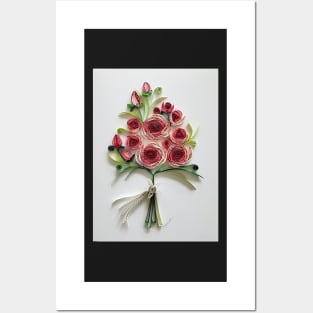 Printed Paper quilling Art. Rose bouquet. Wedding card. Posters and Art